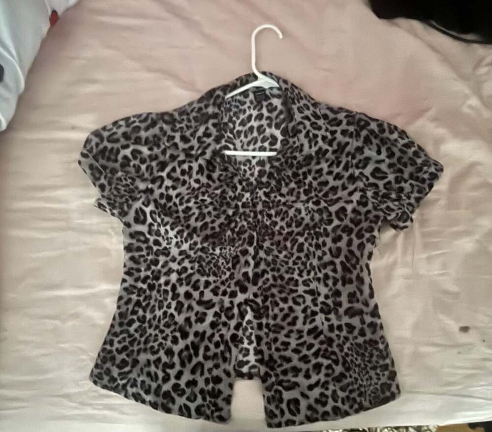 SHEIN Leopard Print Short Sleeve Blouse Size M Gray Black